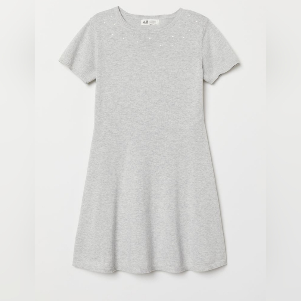 100% Cotton H&M Gray Holiday / Christmas Sweater dress with Pearl Neckline. 14+